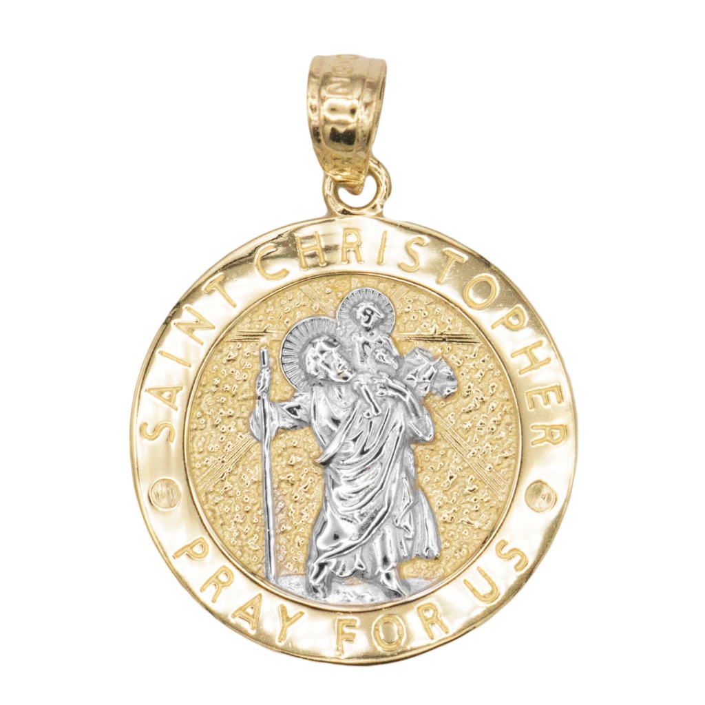 14k Solid Gold Saint Christopher Medal  Catholic TwoTone Jewelry Gifts